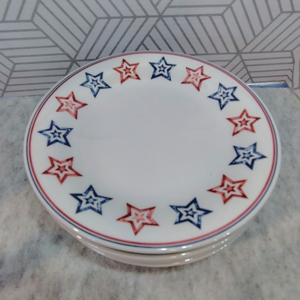 Patriotic Stars Dinner Plates Set of 4 Red White Blue July 4th Americana